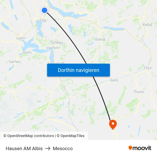 Hausen AM Albis to Mesocco map