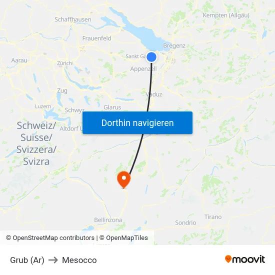 Grub (Ar) to Mesocco map