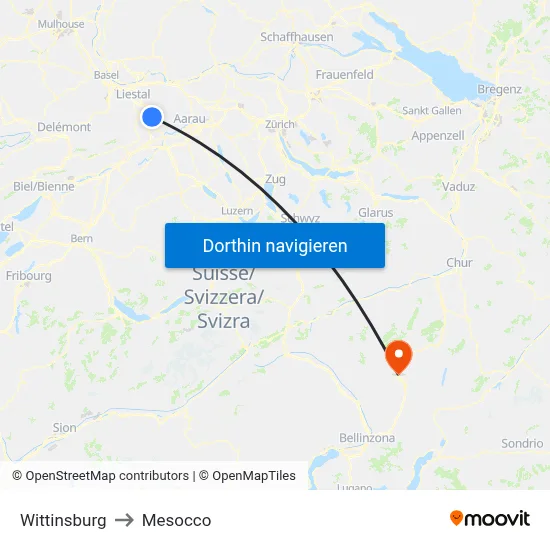 Wittinsburg to Mesocco map