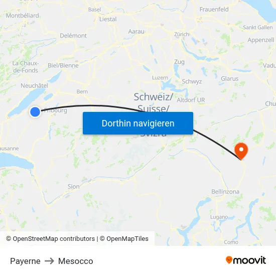 Payerne to Mesocco map