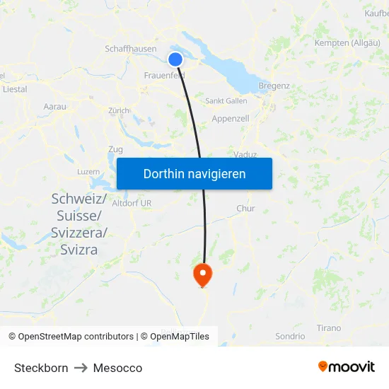 Steckborn to Mesocco map