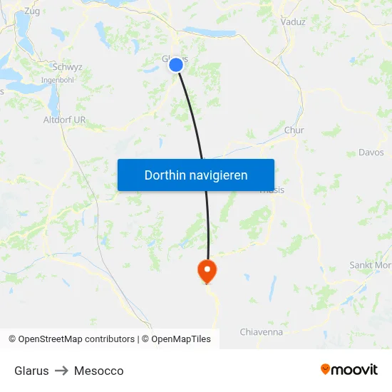 Glarus to Mesocco map