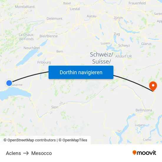 Aclens to Mesocco map