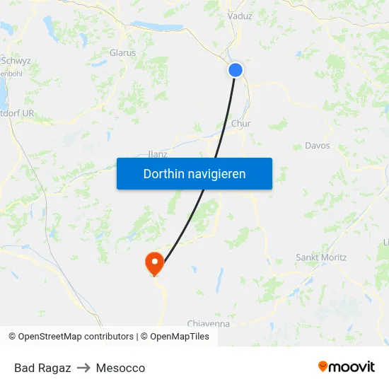 Bad Ragaz to Mesocco map