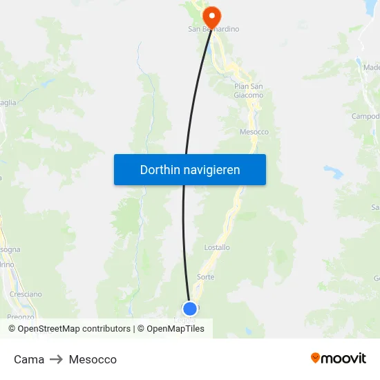 Cama to Mesocco map