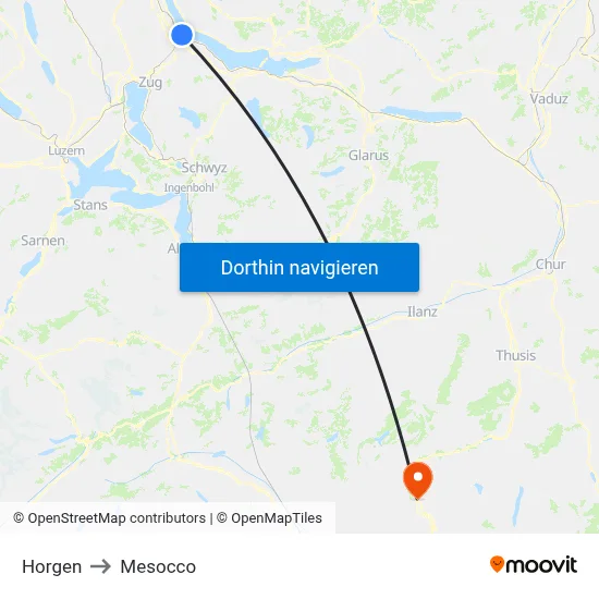 Horgen to Mesocco map