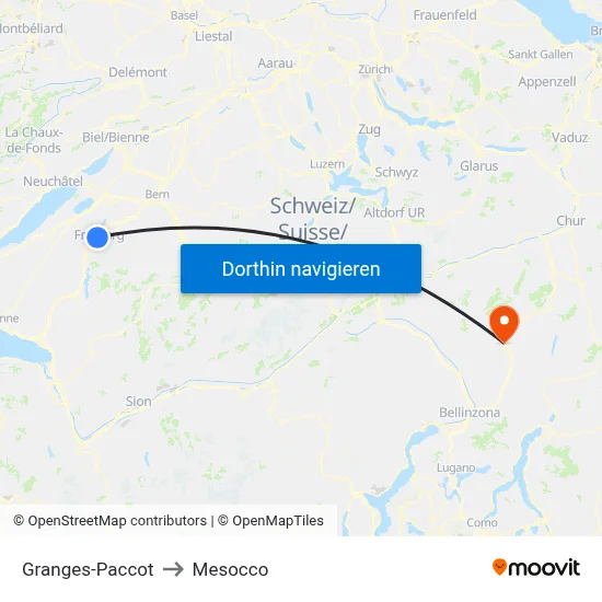 Granges-Paccot to Mesocco map