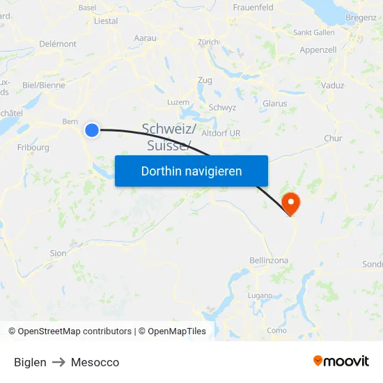 Biglen to Mesocco map