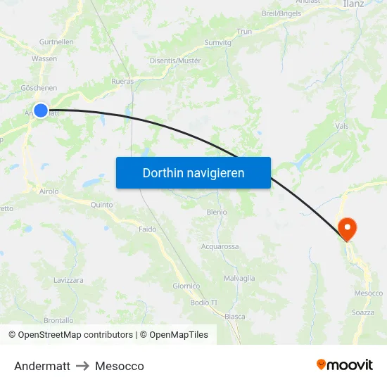 Andermatt to Mesocco map