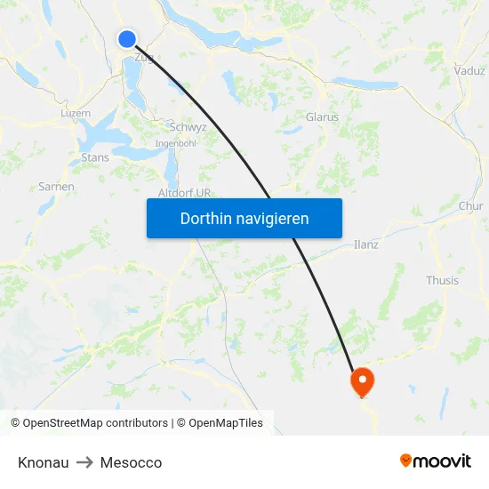 Knonau to Mesocco map
