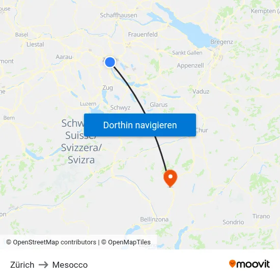 Zürich to Mesocco map