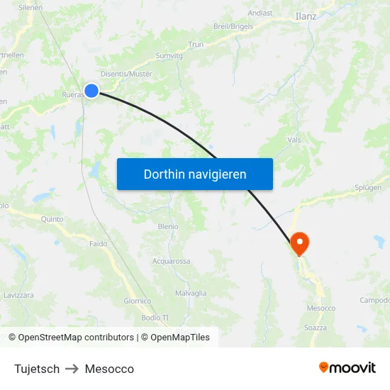 Tujetsch to Mesocco map