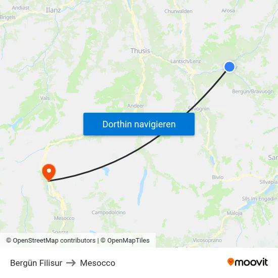 Bergün Filisur to Mesocco map