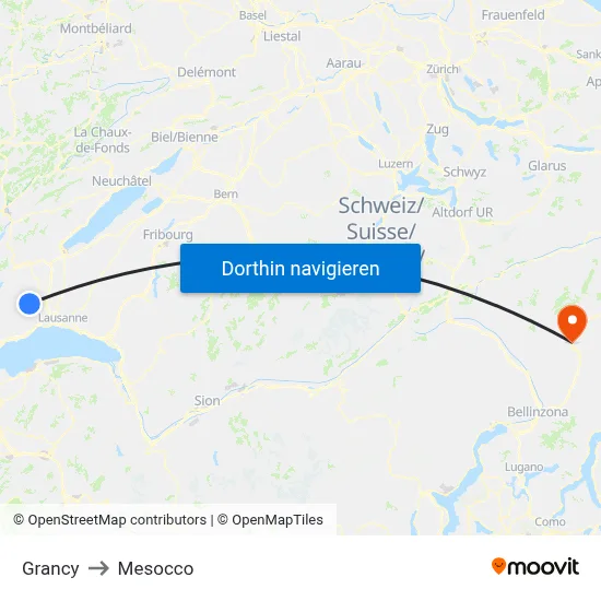 Grancy to Mesocco map