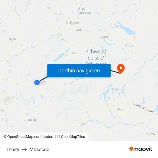 Thoiry to Mesocco map