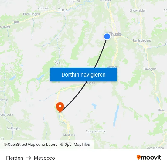 Flerden to Mesocco map