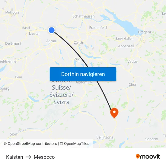 Kaisten to Mesocco map