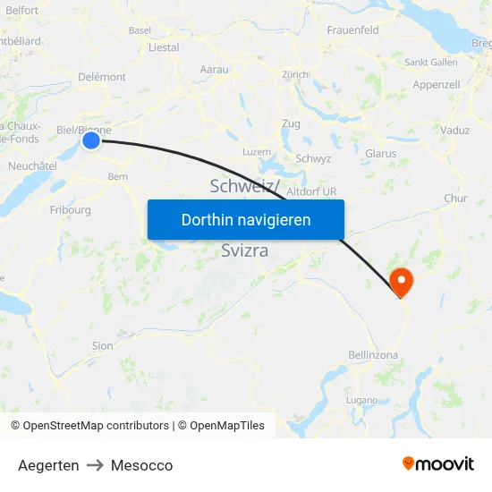 Aegerten to Mesocco map