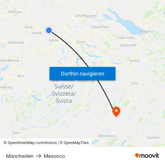 Münchwilen to Mesocco map