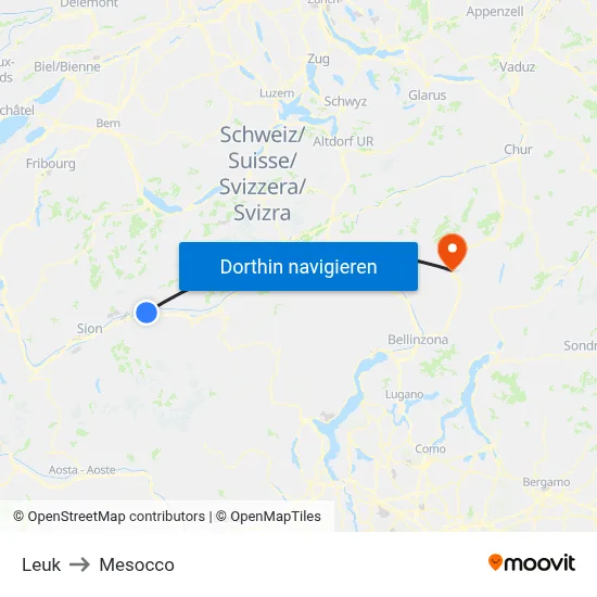 Leuk to Mesocco map