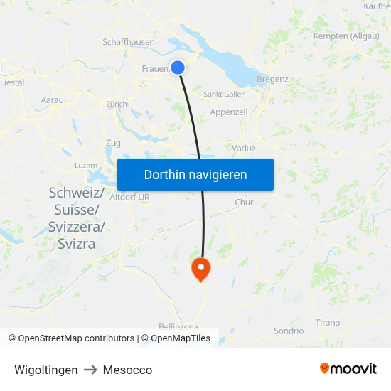 Wigoltingen to Mesocco map