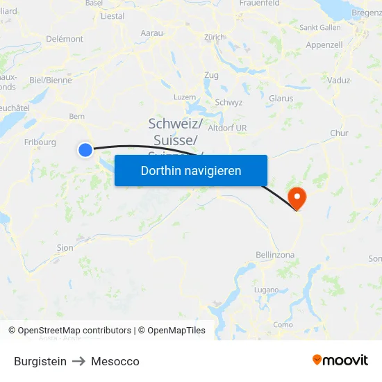 Burgistein to Mesocco map