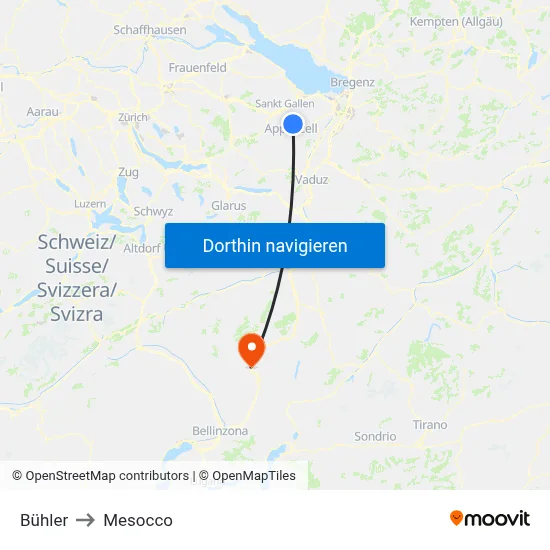 Bühler to Mesocco map