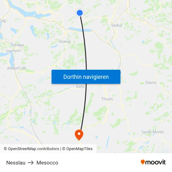 Nesslau to Mesocco map