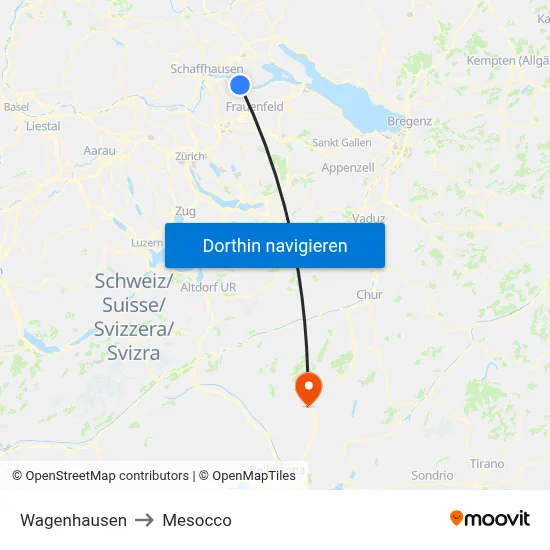 Wagenhausen to Mesocco map