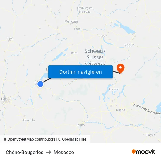 Chêne-Bougeries to Mesocco map