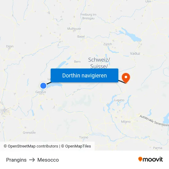 Prangins to Mesocco map