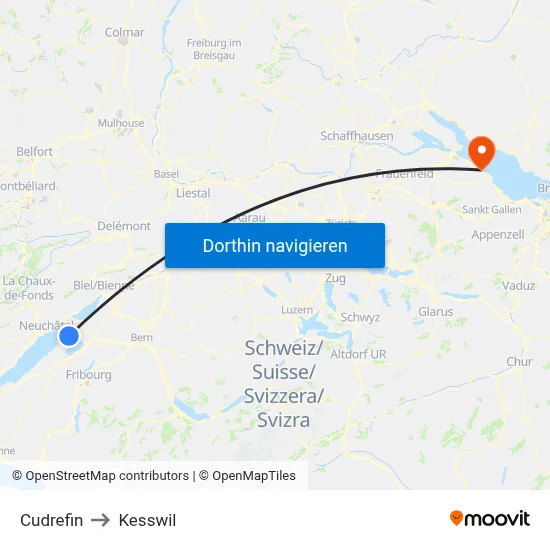 Cudrefin to Kesswil map