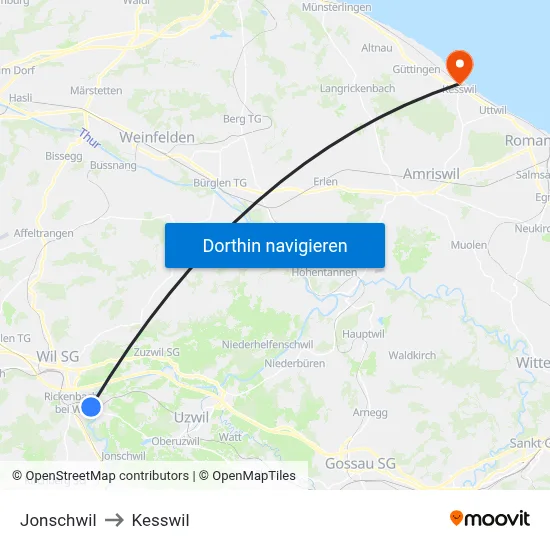 Jonschwil to Kesswil map