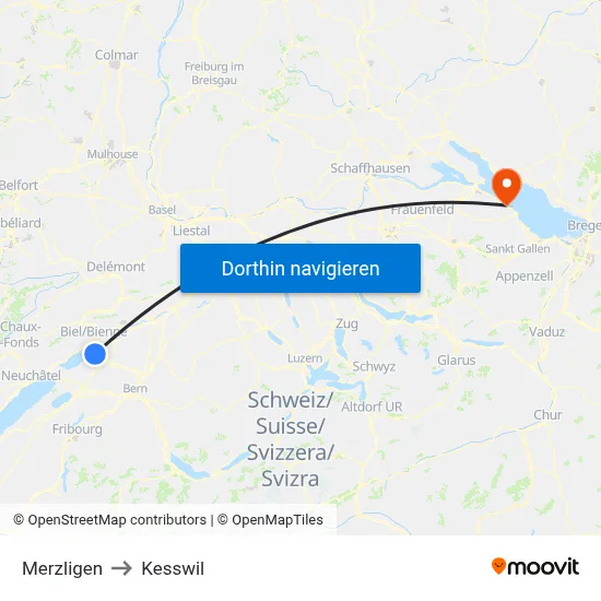 Merzligen to Kesswil map