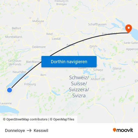 Donneloye to Kesswil map