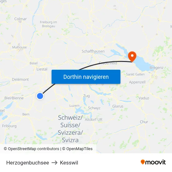 Herzogenbuchsee to Kesswil map