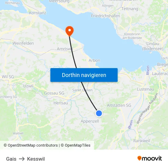 Gais to Kesswil map