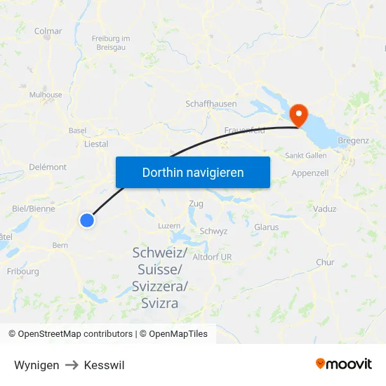Wynigen to Kesswil map