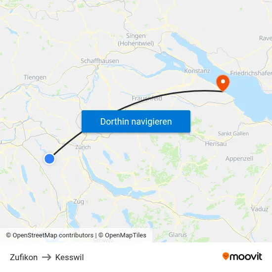 Zufikon to Kesswil map