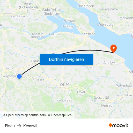 Elsau to Kesswil map