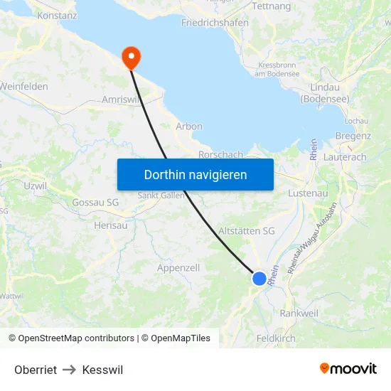 Oberriet to Kesswil map