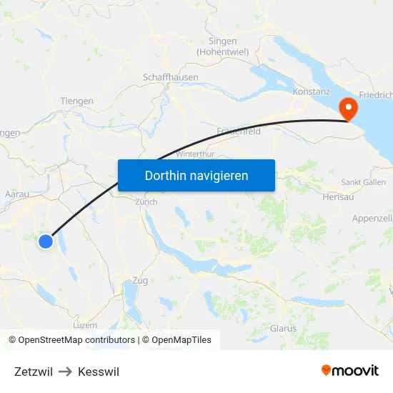 Zetzwil to Kesswil map