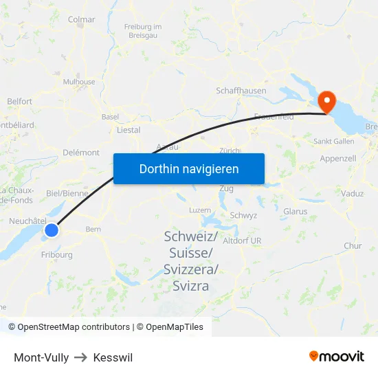 Mont-Vully to Kesswil map
