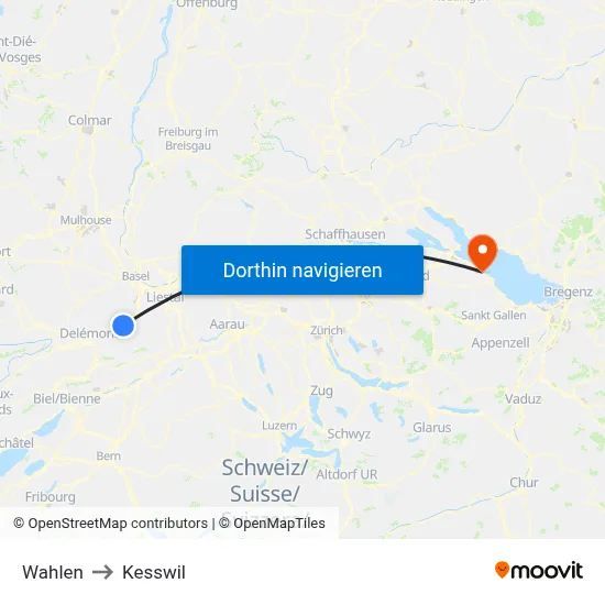 Wahlen to Kesswil map
