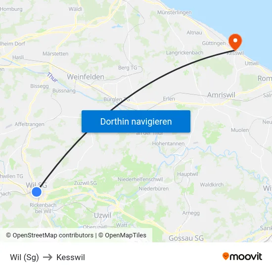 Wil (Sg) to Kesswil map