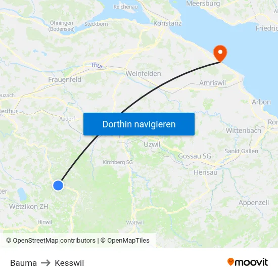 Bauma to Kesswil map