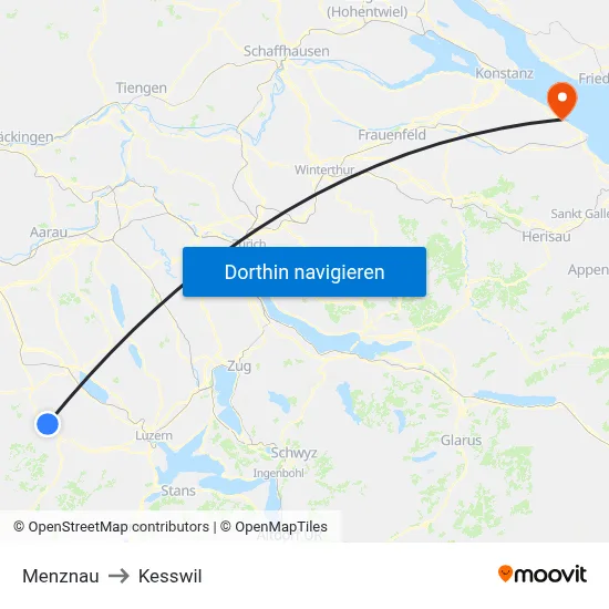 Menznau to Kesswil map