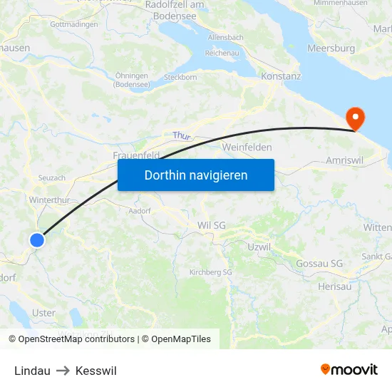 Lindau to Kesswil map