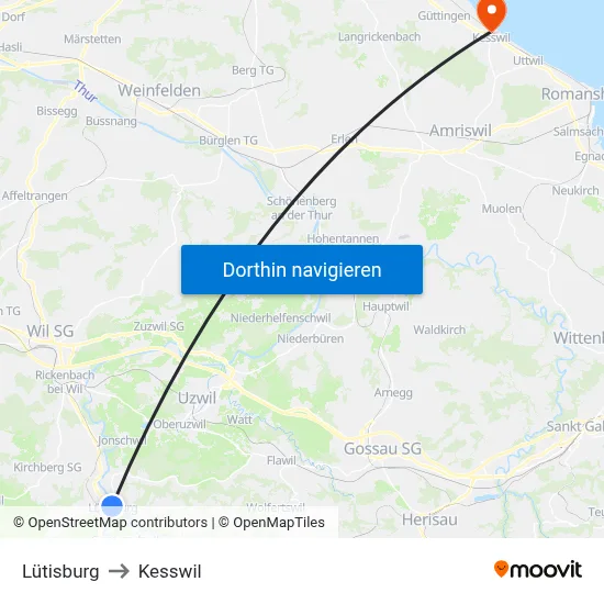 Lütisburg to Kesswil map