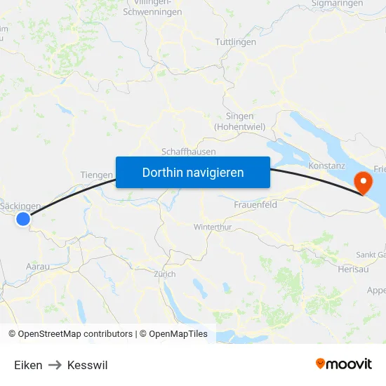 Eiken to Kesswil map
